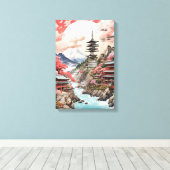 Sakura Serenity - Traditioneel Japans Landschap Canvas Afdruk (Insitu (Houten vloer))