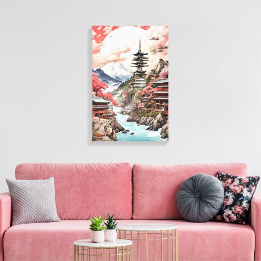 Sakura Serenity - Traditioneel Japans Landschap Canvas Afdruk (Insitu (Woonkamer))