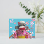 Sakura Sock Monkey Briefkaart (Staand voorkant)