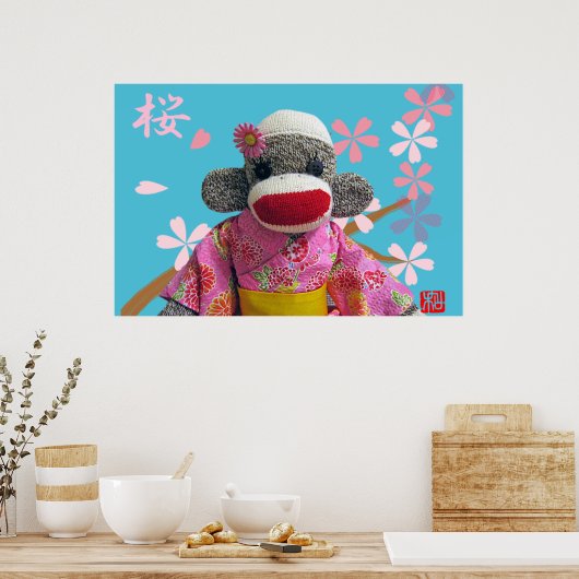 Sakura Sock Monkey Poster (Keuken)