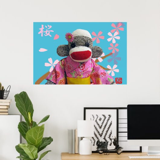Sakura Sock Monkey Poster (Thuiskantoor)
