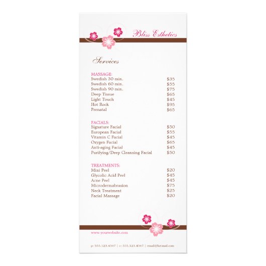 Sakura Spa Menu Sjabloon - dubbelzijdig