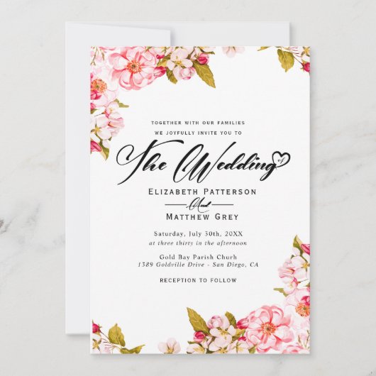 Sakura Spring botanical waterverf floral Wedding Kaart (Voorkant)