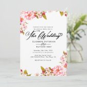 Sakura Spring botanical waterverf floral Wedding Kaart (Staand voorkant)