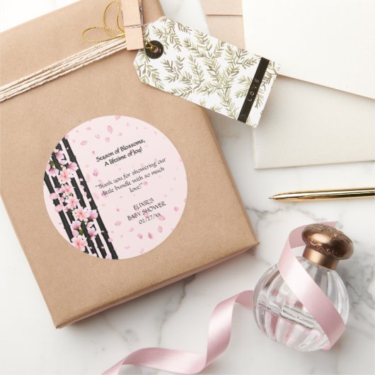 Sakura Spring Cherry Blossoms Baby shower Ronde Sticker (Geschenken)