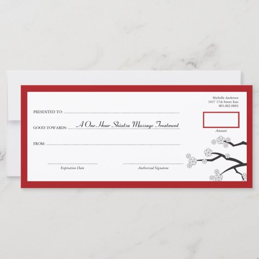 Sakura Sunrise Cherry Blossom Gift Certificate (Achterkant)