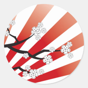 Sakura Sunrise White Cherry Blossom Flowers Zen Ronde Sticker