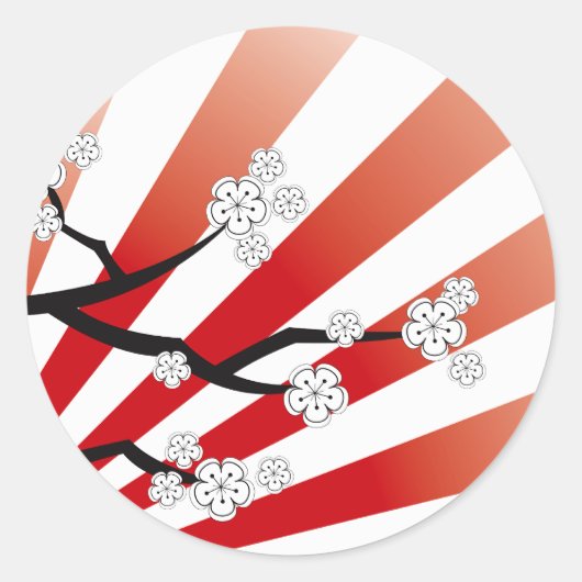Sakura Sunrise White Cherry Blossom Flowers Zen Ronde Sticker (Voorkant)
