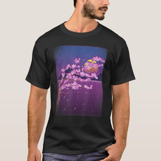 Sakura Synthwave Japan Sunset Vaporwave Cherry Blo T-shirt (Voorkant)
