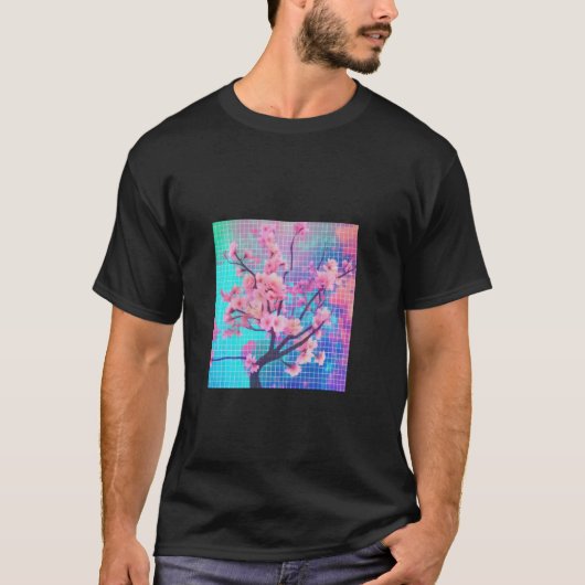 Sakura Synthwave Kleurrijke Vaporwave Cherry Bloss T-shirt (Voorkant)