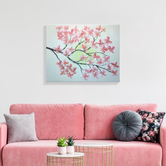 Sakura tak. Olieverfschilderij Canvas Afdruk (Insitu (Woonkamer))