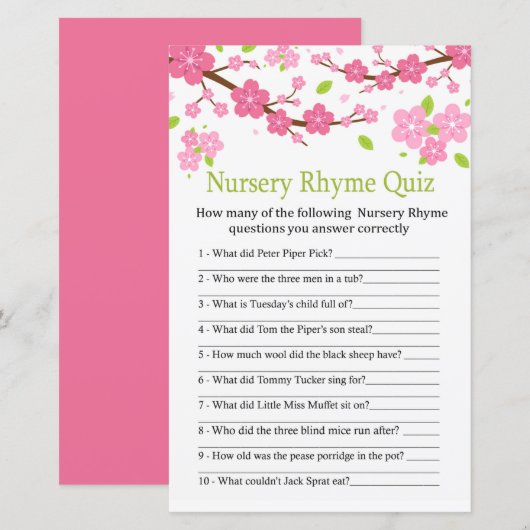Sakura tak quiz baby shower spel (Voorkant / Achterkant)