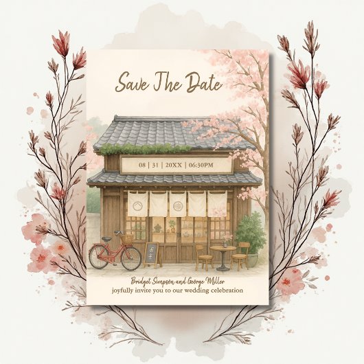 sakura tea house Destination wedding Save the Date Kaart