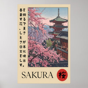 Sakura Tempel Print Japanse Pagode, Kersenbloesem