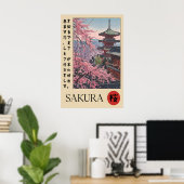 Sakura Tempel Print Japanse Pagode, Kersenbloesem (Thuiskantoor)