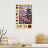 Sakura Temple Print Japanese Pagoda, Cherry (Keuken)