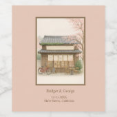 Sakura Traditionele theehuis bestemming bruiloft Wijn Etiket (Enkel label)