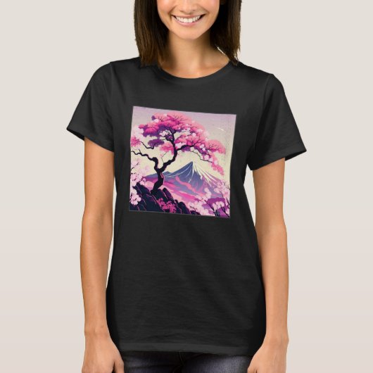 Sakura Tree Cherry Blossom Illustration Scenery Wo T-shirt (Voorkant)
