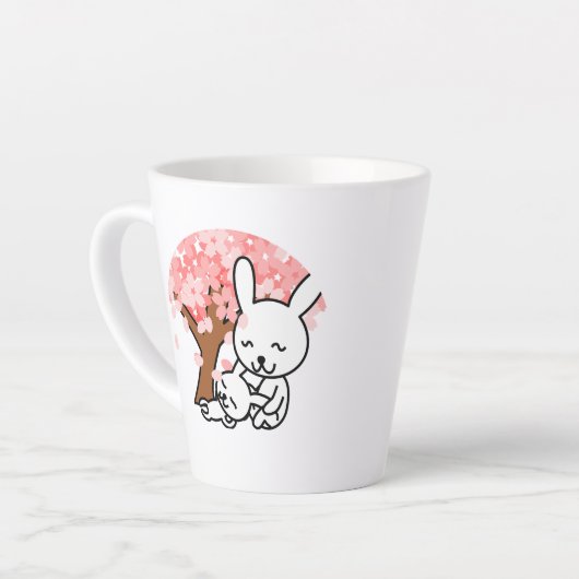 Sakura Tree Schattige Kawaii konijnenpaar Latte Mok (Linkerhoek)