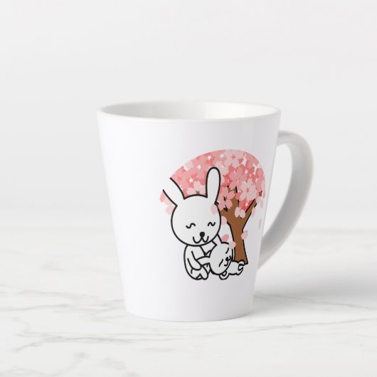 Sakura Tree Schattige Kawaii konijnenpaar Latte Mok (Rechterhoek)