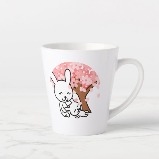 Sakura Tree Schattige Kawaii konijnenpaar Latte Mok (Rechts)