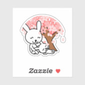 Sakura Tree Schattige Kawaii konijnenpaar Sticker (Vel)