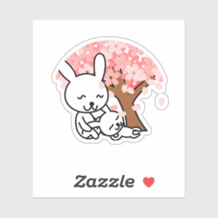 Sakura Tree Schattige Kawaii konijnenpaar Sticker