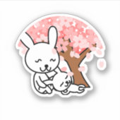 Sakura Tree Schattige Kawaii konijnenpaar Sticker (Voorkant)