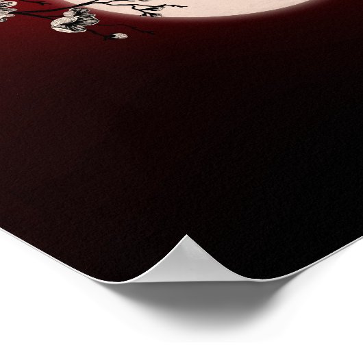 Sakura - witte bloesem - maan poster (Hoek)