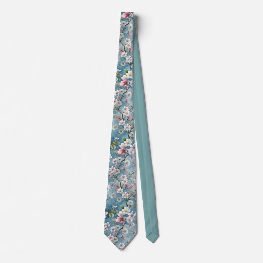 Sakurabomen blauw planten patroon stropdas (Voorkant)