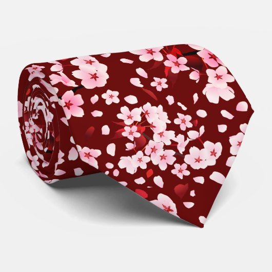 Sakurafubuki Sakura Petals Pattern Stropdas (Opgerold)