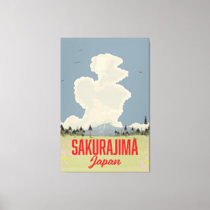 Sakurajima Japan retro reisposter. Canvas Afdruk