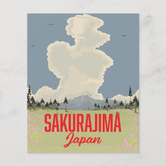 Sakurajima Japan retro reisposter. Flyer (Voorkant)