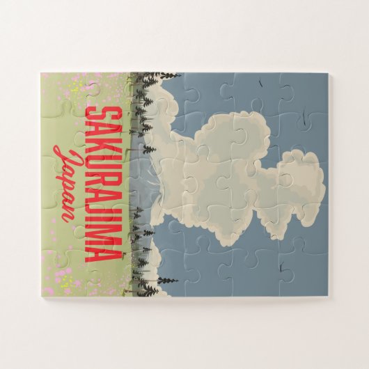 Sakurajima Japan retro reisposter. Legpuzzel (Horizontaal)