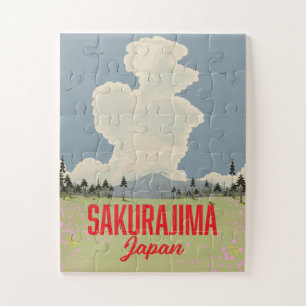 Sakurajima Japan retro reisposter. Legpuzzel