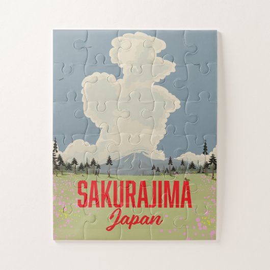 Sakurajima Japan retro reisposter. Legpuzzel (Verticaal)