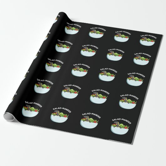 Salad-mander Funny Salamander Animal Pun Dark BG Cadeaupapier (Uitgerold)