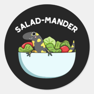 Salad-mander Funny Salamander Animal Pun Dark BG Ronde Sticker