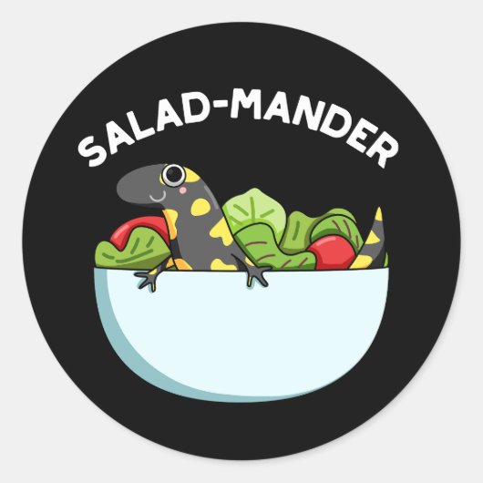 Salad-mander Funny Salamander Animal Pun Dark BG Ronde Sticker (Voorkant)