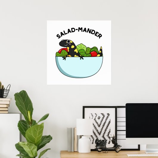 Salad-mander Funny Salamander Animal Pun Poster (Thuiskantoor)