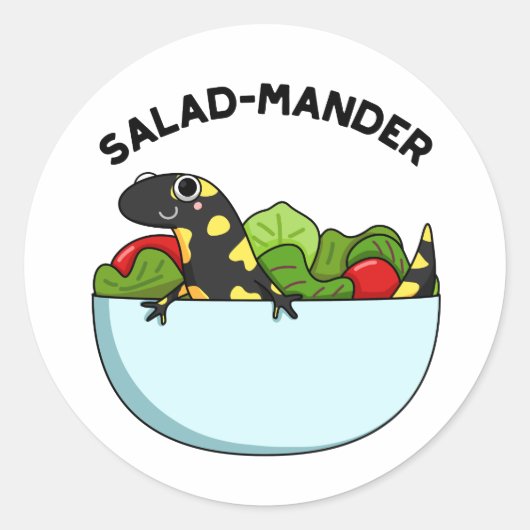 Salad-mander Funny Salamander Animal Pun Ronde Sticker (Voorkant)