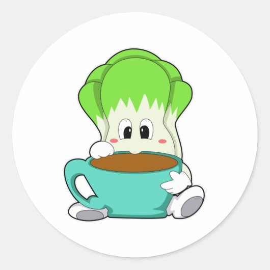 Salad met beker koffie ronde sticker (Voorkant)