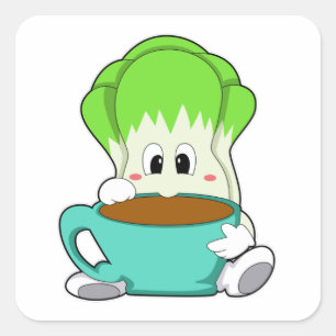 Salad met beker koffie vierkante sticker