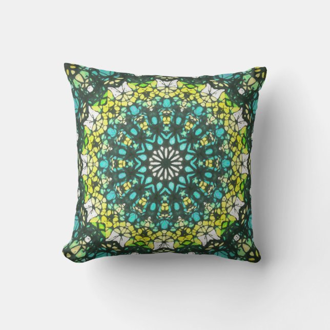 Salad Spinner – Green Yellow Mandala Pattern Kussen (Voorkant)