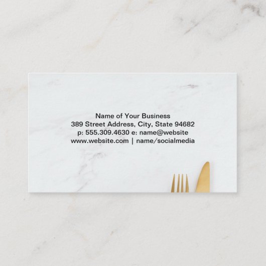 Salade en zilverwerk op marmer visitekaartje (Achterkant)