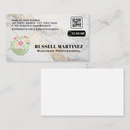 Salade Kom Logo | QR Code | Marmer Visitekaartje (Voorkant / Achterkant)