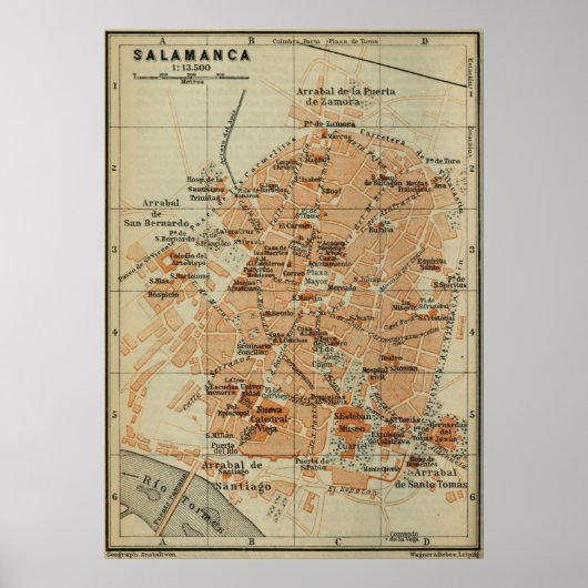  Salamanca Spanje Map (1913) Poster (Voorkant)