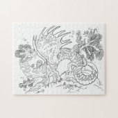 Salamandarin Zee Dragon Line Art Kleur uw eigen Legpuzzel (Horizontaal)