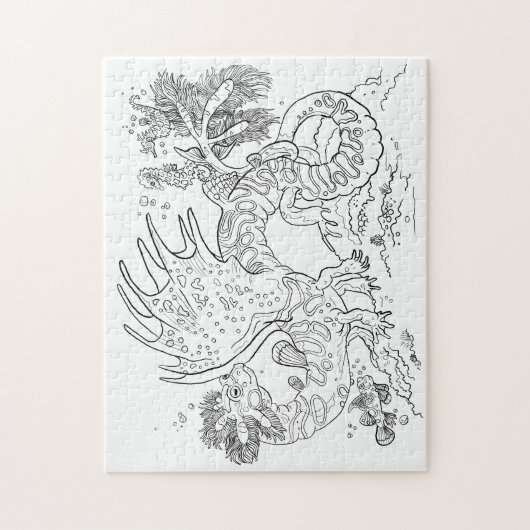 Salamandarin Zee Dragon Line Art Kleur uw eigen Legpuzzel (Verticaal)