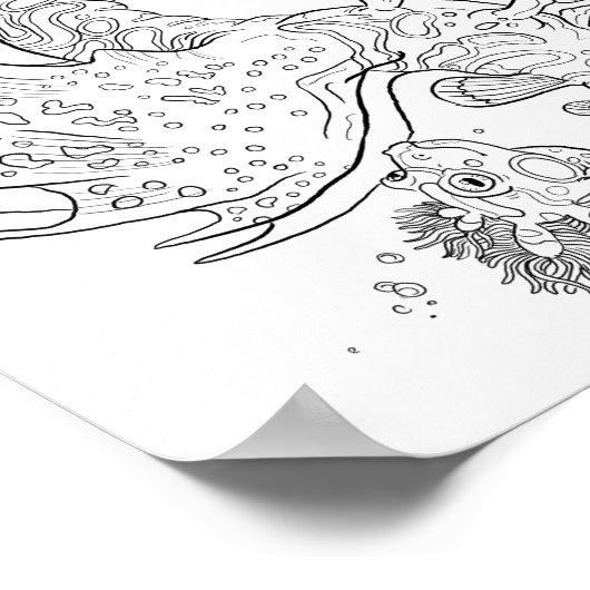 Salamandarin Zee Dragon Line Art Kleur uw eigen Poster (Hoek)